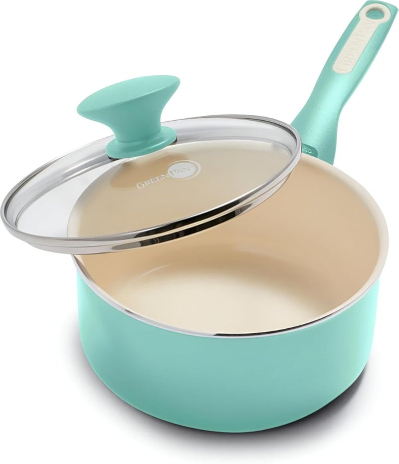 Saucepan Mini - Tiny 14 cm saucepan featuring nonstick granite surface, safe coating, lid included, cooling handle in multiple hues, easy food release and universal cooktop compatibility color random