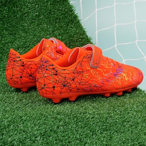 brooman Kids Firm Ground Soccer Cleats Girls Football Cleats with Shin Guards and Soccer Socks (8,Orange) - Image 5