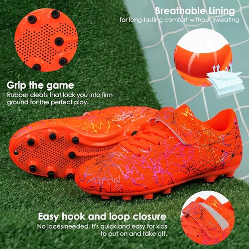 brooman Kids Firm Ground Soccer Cleats Girls Football Cleats with Shin Guards and Soccer Socks (8,Orange) - Image 3