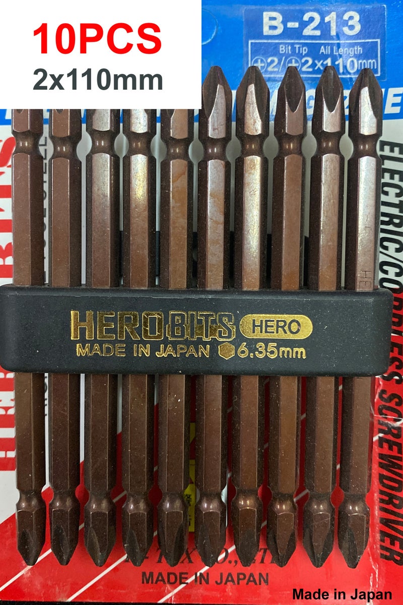 Hero Screwdriver Power Bit 2x110mm #2 Phillips Bit 110 mm Pack of 10 bits brown - Image 1