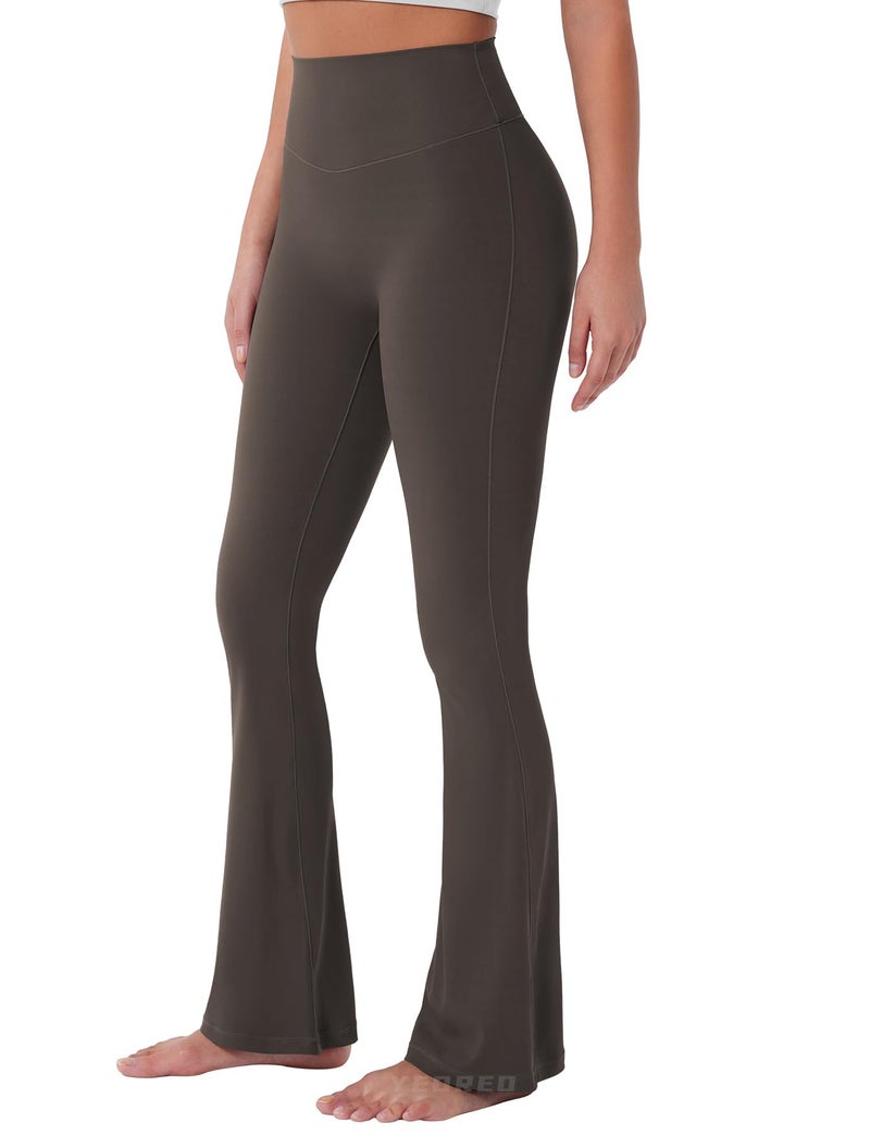 YEOREO Mini Flared Leggings for Women 30" Bessli High Waist No Front Seam Flare Yoga Pants Hidden Scrunch Workout Leggings Coffee S - Image 5