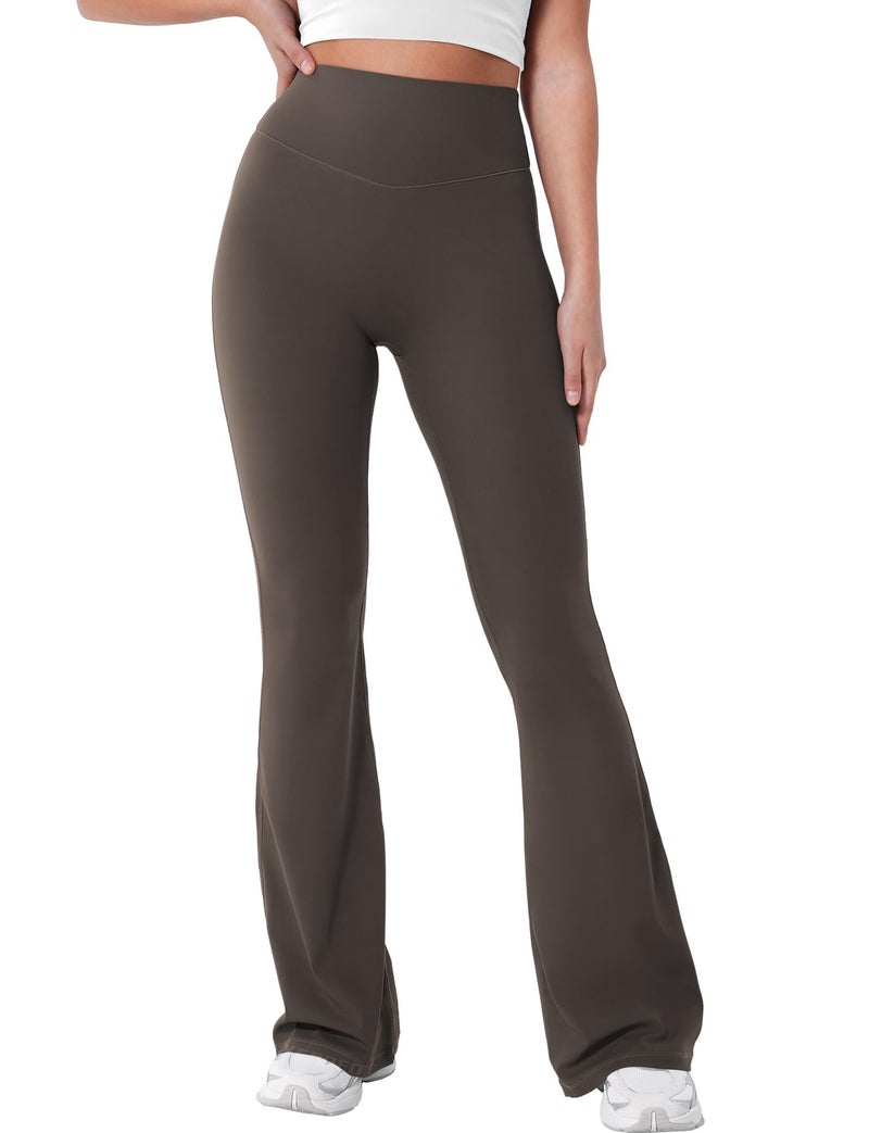 YEOREO Mini Flared Leggings for Women 30" Bessli High Waist No Front Seam Flare Yoga Pants Hidden Scrunch Workout Leggings Coffee S - Image 1