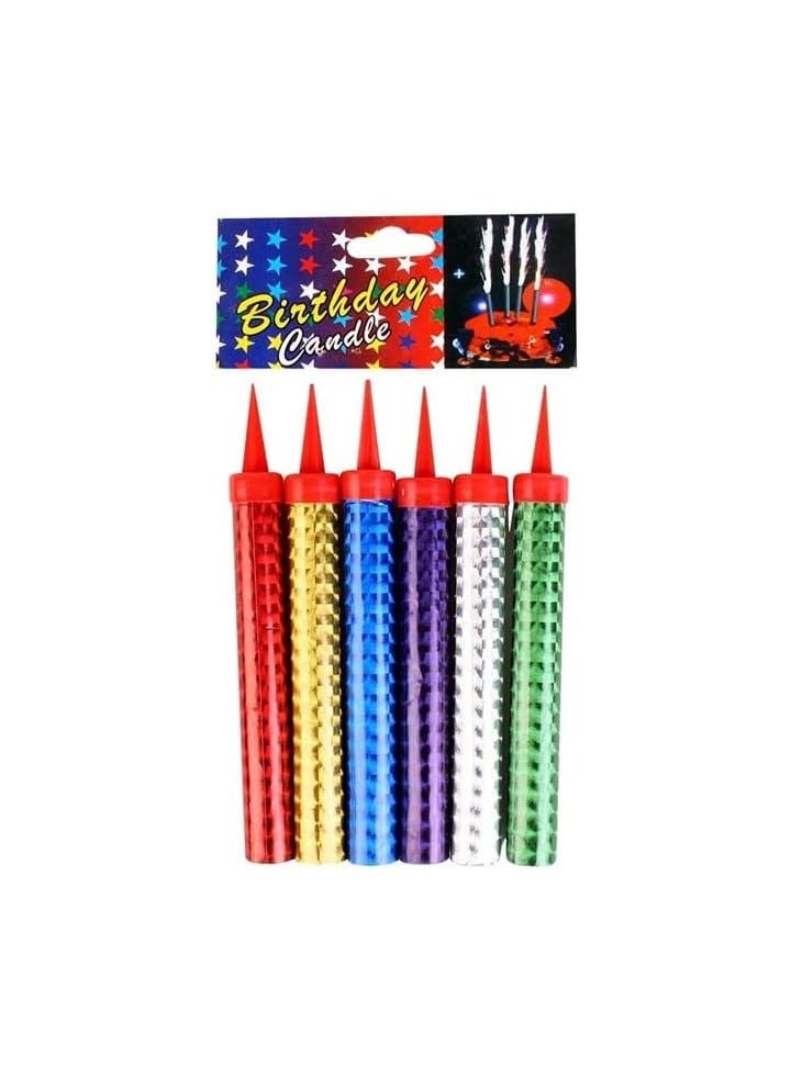 6 Pcs Colorful Sparkling Candle with Holder, Party and Birthday Candles, Fountain Candle for Birthday Cake, For all Occasion, Celebration,(15cm) Multi-Color  - Image 1