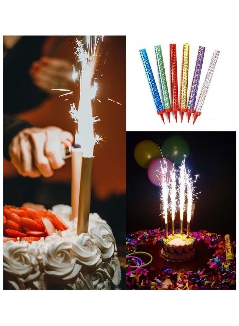6 Pcs Colorful Sparkling Candle with Holder, Party and Birthday Candles, Fountain Candle for Birthday Cake, For all Occasion, Celebration,(15cm) Multi-Color  - Image 2