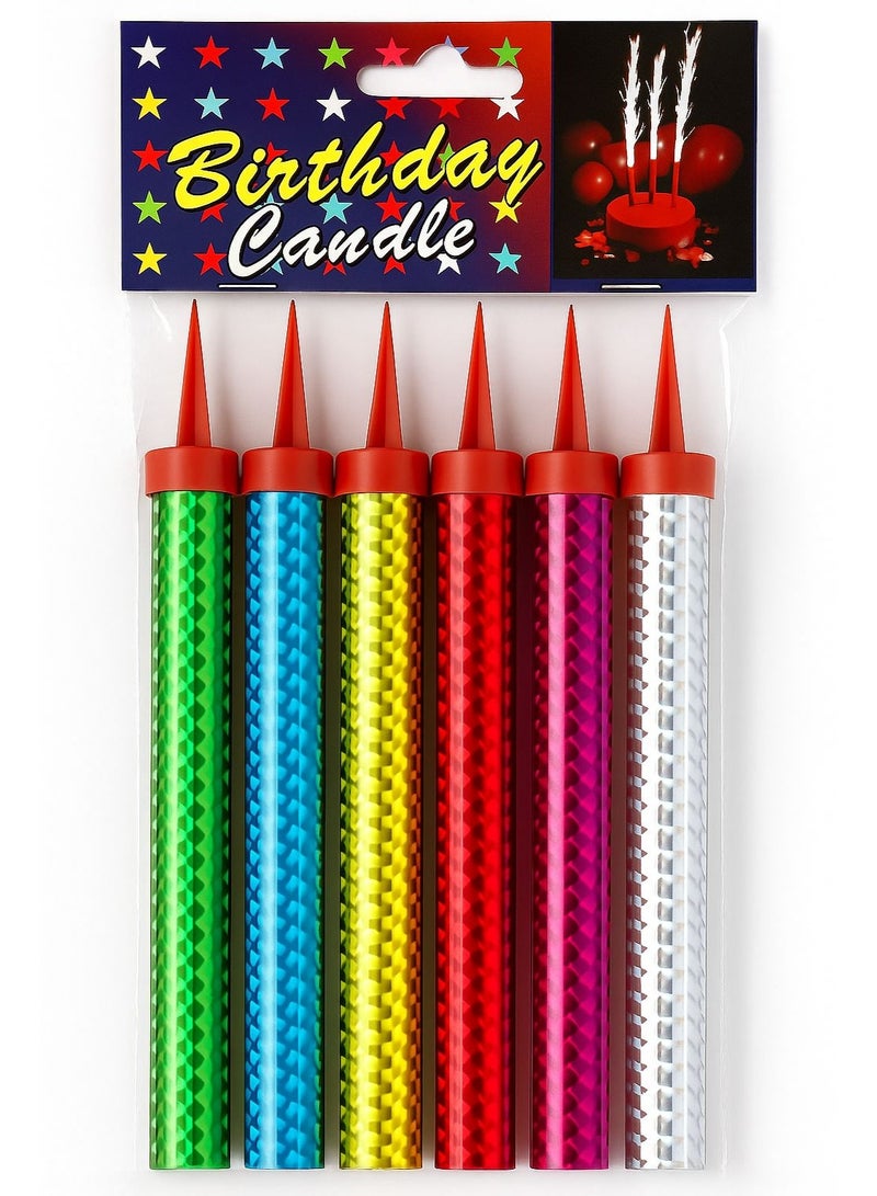 6 Pcs Colorful Sparkling Candle with Holder, Party and Birthday Candles, Fountain Candle for Birthday Cake, For all Occasion, Celebration,(15cm)  Assorted Colors - Image 1