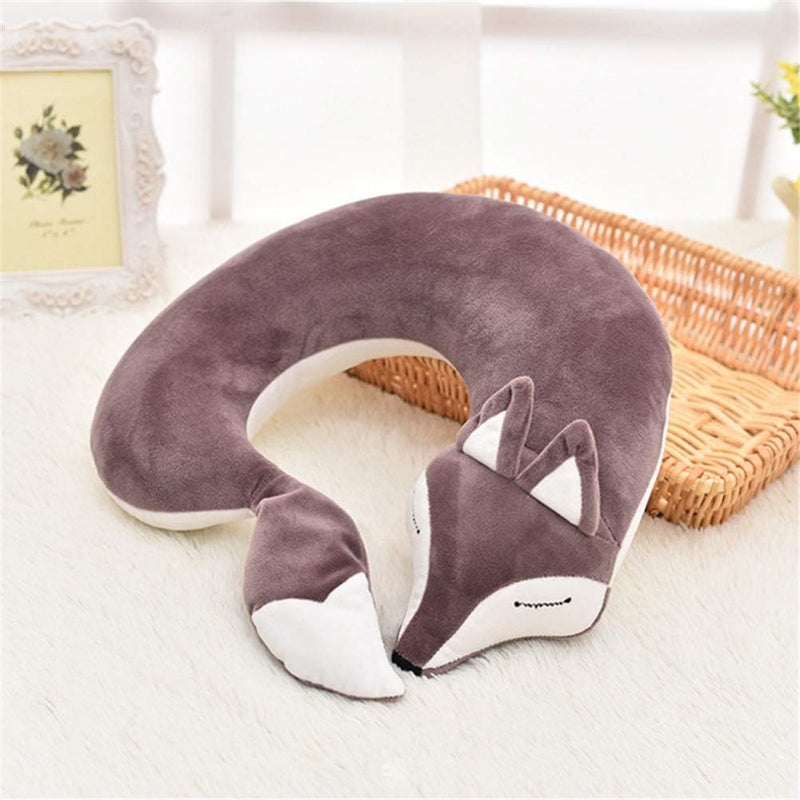 jidachuang Travel Pillows Planes Fox Animal U-Shaped Neck Pillow Plush Fur Warm Cartoon Comfortable Luggage Pillow for Airplanes Car Train (A-Purple) - Image 2