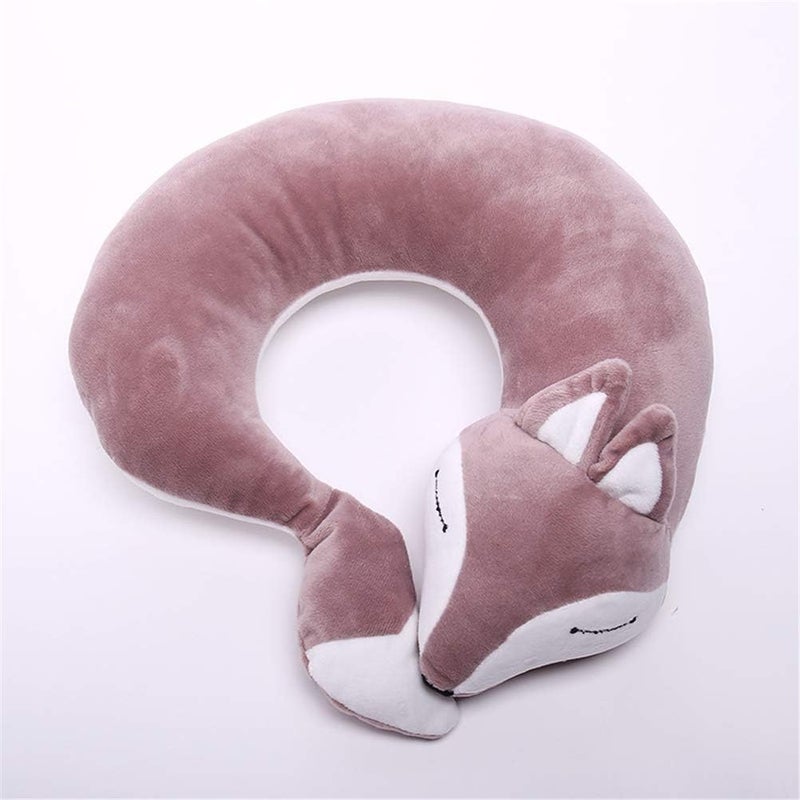 jidachuang Travel Pillows Planes Fox Animal U-Shaped Neck Pillow Plush Fur Warm Cartoon Comfortable Luggage Pillow for Airplanes Car Train (A-Purple) - Image 3