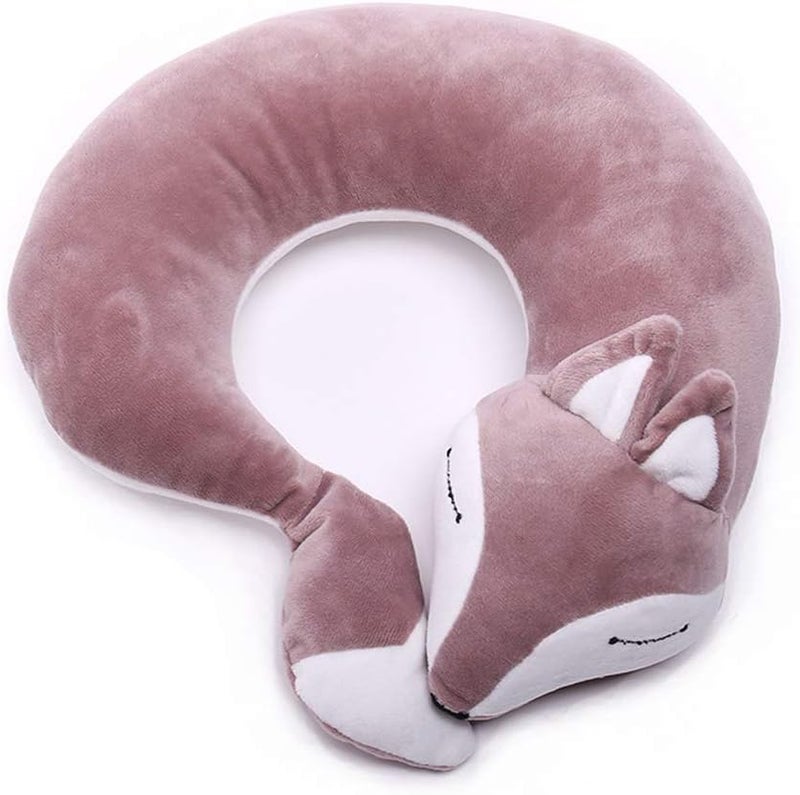 jidachuang Travel Pillows Planes Fox Animal U-Shaped Neck Pillow Plush Fur Warm Cartoon Comfortable Luggage Pillow for Airplanes Car Train (A-Purple) - Image 1