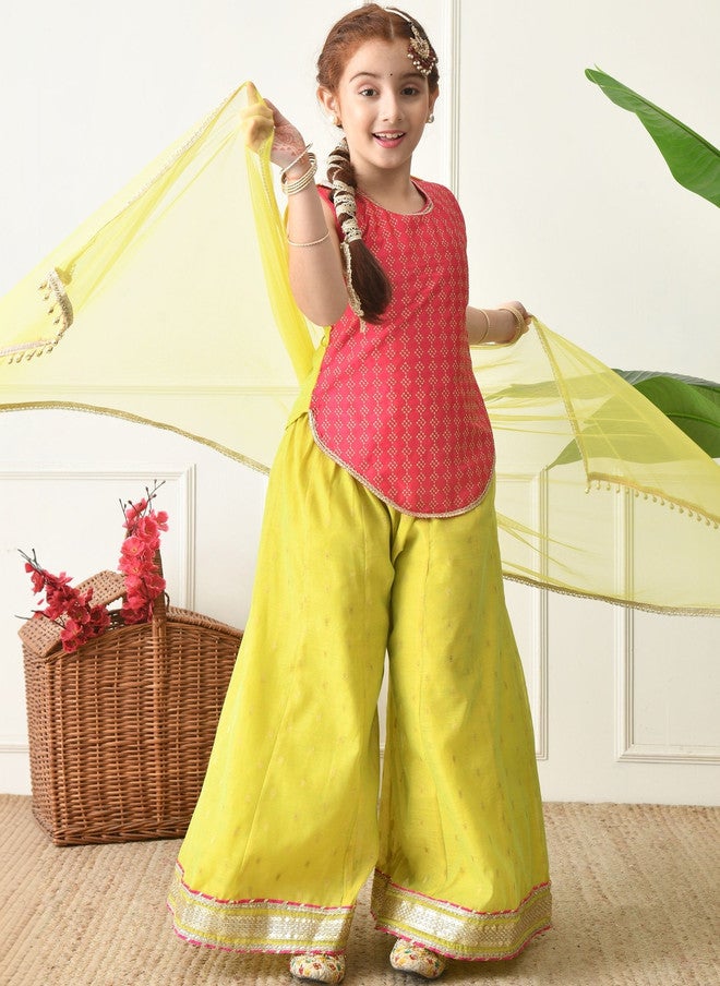 Indi-Loom Couture Girls Regular Gotta Patti Chanderi Silk Kurta with Palazzos & With Dupatta - Image 2