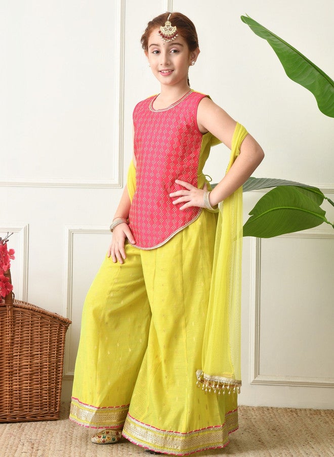 Indi-Loom Couture Girls Regular Gotta Patti Chanderi Silk Kurta with Palazzos & With Dupatta - Image 4