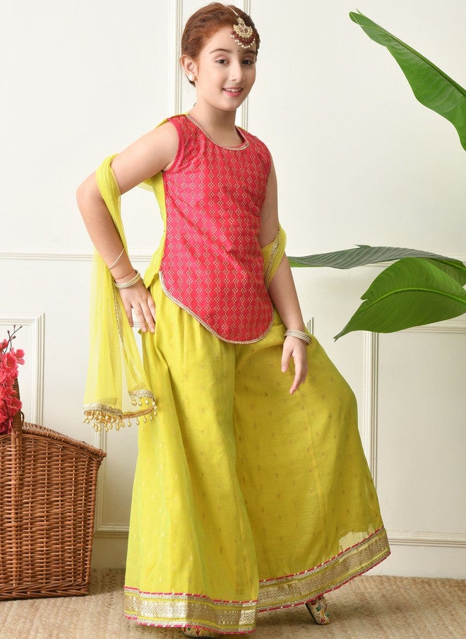 Indi-Loom Couture Girls Regular Gotta Patti Chanderi Silk Kurta with Palazzos & With Dupatta - Image 5