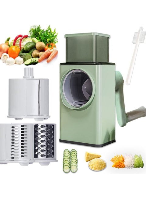 Manual Rotary Cheese Grater Shredder with Wider Hopper 3 Interchangeable Blades Round Mandolin Drum Slicer Julienne Grinder for Cheese, Vegetables, Potatoes and Nuts