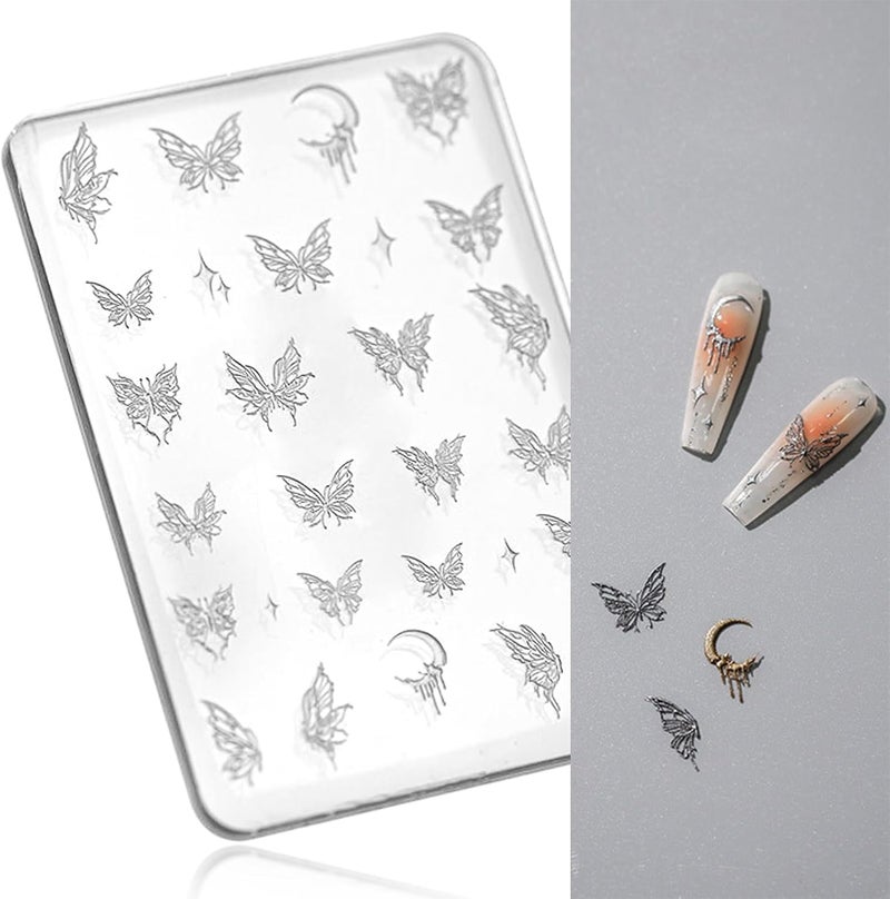 Nail Art Silicone Mold, Butterfly Stars Moon Nail Decoration Silicone Mold, 3D Nail Art Carving Mold Templates for Precise Embossed Pattern, Nail Tools Nail Charms for Acrylic Nail DIY Craft