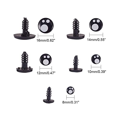 PH PandaHall Resin Safety Eyes, 100pcs 5 Size Craft Eyes Black Stuffed Crochet Eyes Kawaii Eyes with 100pcs Washers for Teddy Bear, Amigurumi Craft, Puppet, Plush Animal Making (8/10/ 12/14/ 16mm) - Image 4