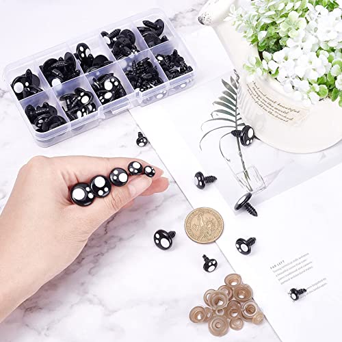 PH PandaHall Resin Safety Eyes, 100pcs 5 Size Craft Eyes Black Stuffed Crochet Eyes Kawaii Eyes with 100pcs Washers for Teddy Bear, Amigurumi Craft, Puppet, Plush Animal Making (8/10/ 12/14/ 16mm) - Image 5