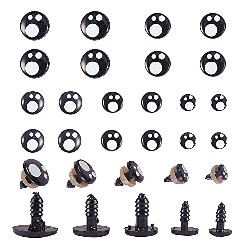 PH PandaHall Resin Safety Eyes, 100pcs 5 Size Craft Eyes Black Stuffed Crochet Eyes Kawaii Eyes with 100pcs Washers for Teddy Bear, Amigurumi Craft, Puppet, Plush Animal Making (8/10/ 12/14/ 16mm) - Image 1