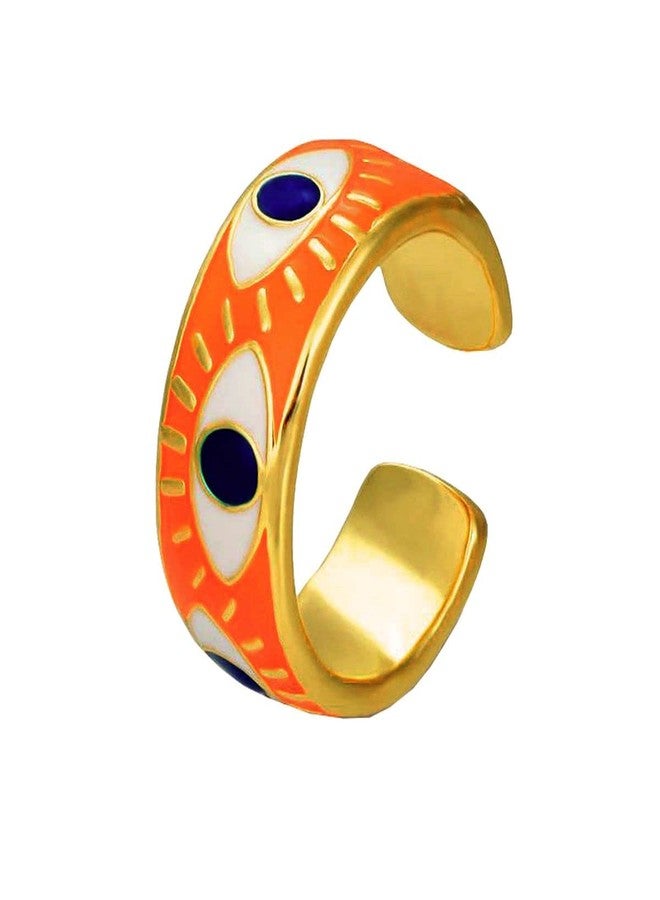 Zivom® Gold Enamel White Orange Evil Eye Copper Free Sizes Adjustable Band Ring for Women - Image 1