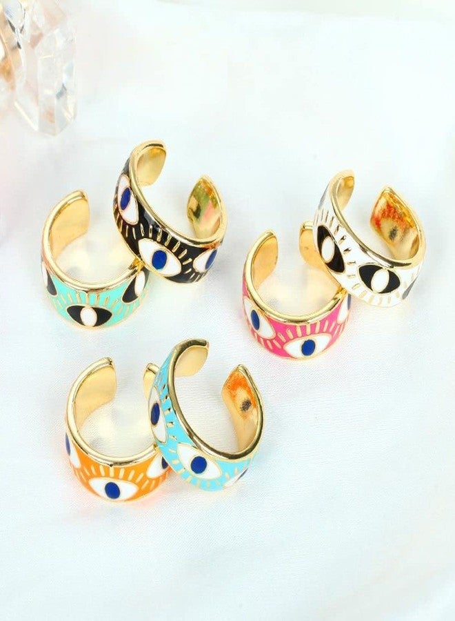 Zivom® Gold Enamel White Orange Evil Eye Copper Free Sizes Adjustable Band Ring for Women - Image 2