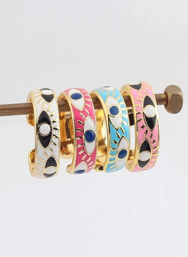 Zivom® Gold Enamel White Orange Evil Eye Copper Free Sizes Adjustable Band Ring for Women - Image 3