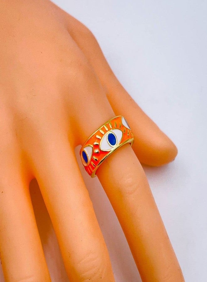 Zivom® Gold Enamel White Orange Evil Eye Copper Free Sizes Adjustable Band Ring for Women - Image 5