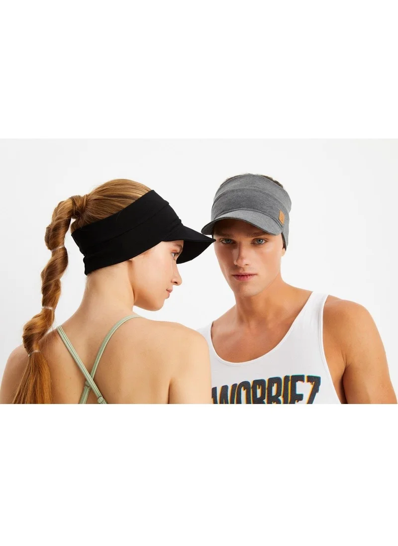 Butikgiz Black - Smoked UV Protected Folding Open Top Soft Brim Cotton Combed Tennis Visor Hat Set of 2