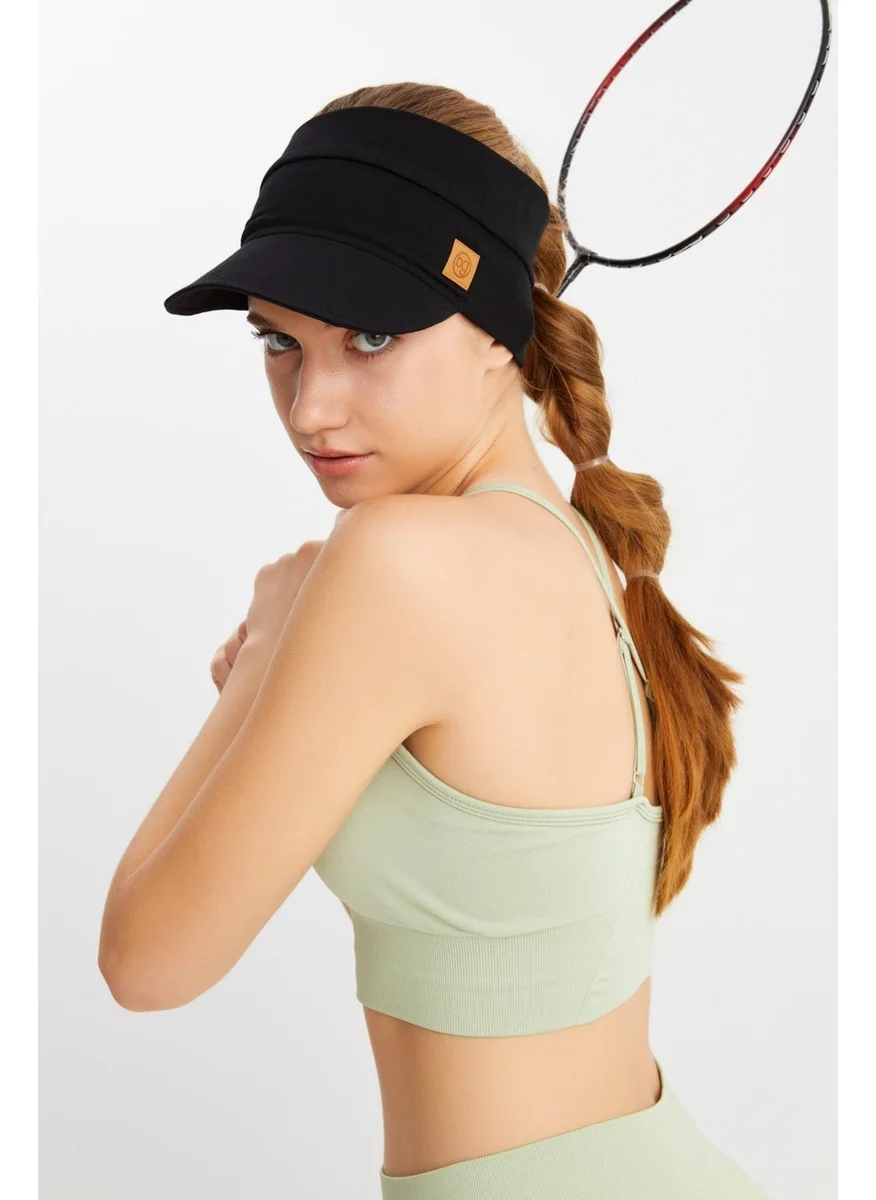 Butikgiz Black - Smoked UV Protected Folding Open Top Soft Brim Cotton Combed Tennis Visor Hat Set of 2