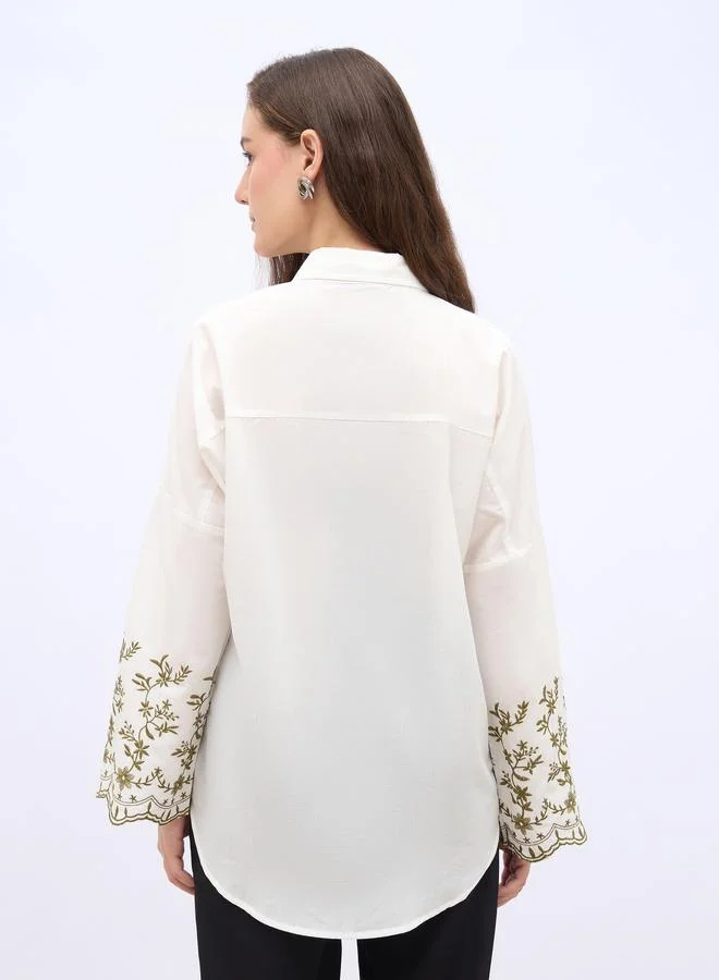 Styli Styli Embroidered Long Sleeve Oversized Shirt