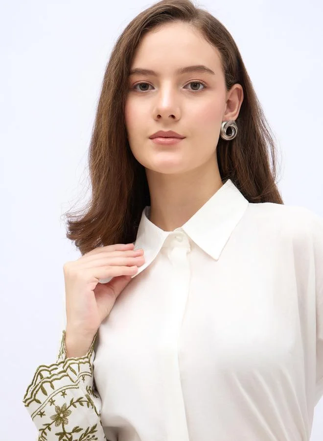Styli Styli Embroidered Long Sleeve Oversized Shirt