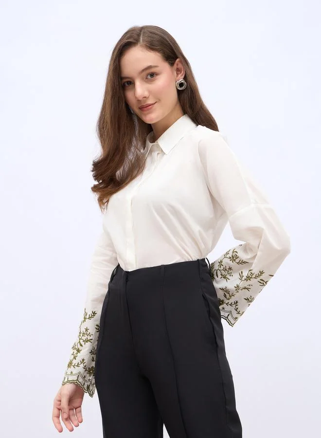 Styli Styli Embroidered Long Sleeve Oversized Shirt