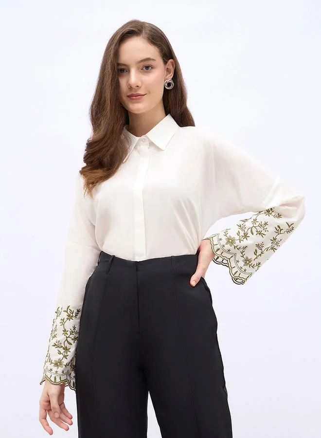 Styli Styli Embroidered Long Sleeve Oversized Shirt