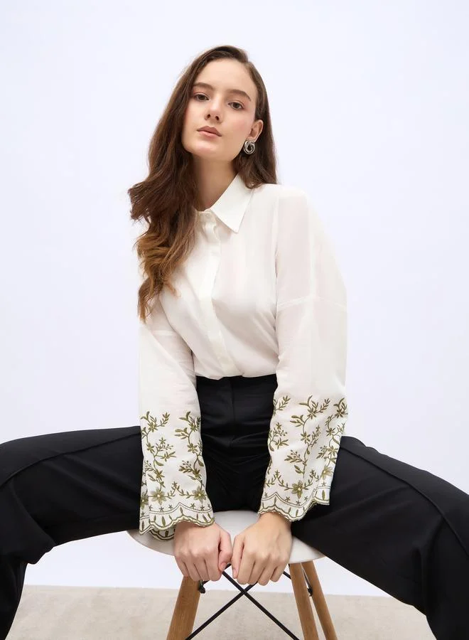 Styli Styli Embroidered Long Sleeve Oversized Shirt