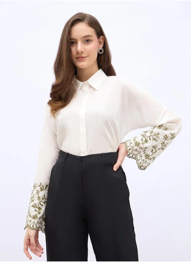 Styli Styli Embroidered Long Sleeve Oversized Shirt