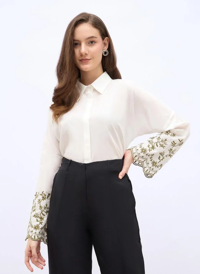 ستايلي قميص ستايلي بأكمام طويلة مطرز مقاس كبير