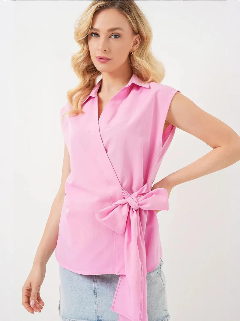 BIG DART BDART V-Neck Sleeveless Poplin Shirt with Binding Detail