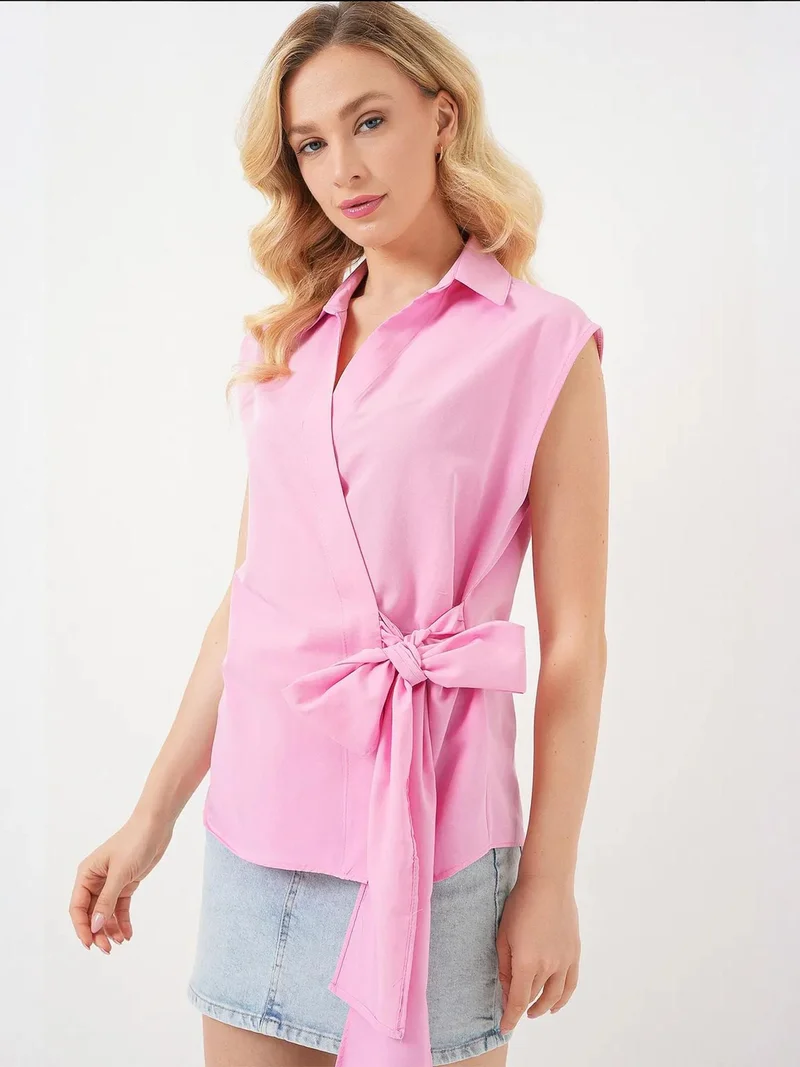BIG DART BDART V-Neck Sleeveless Poplin Shirt with Binding Detail