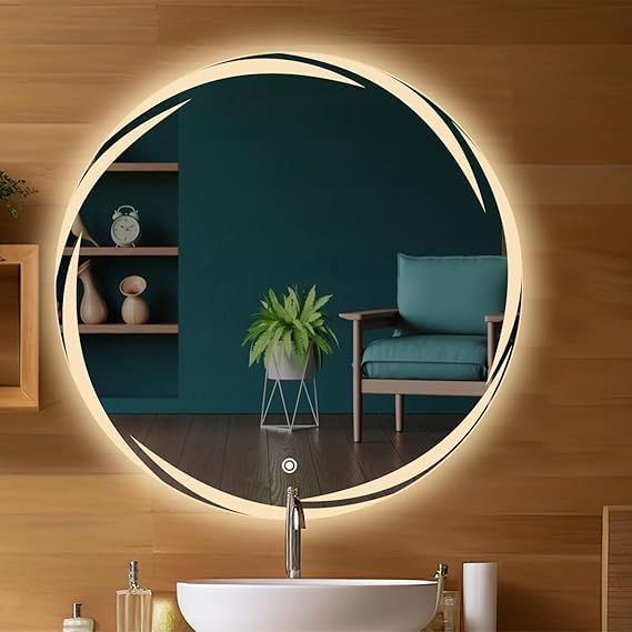 TINITALO Quality Glass Round Led Mirror For Bathroon With Back Light Bathroom Wall Mirror Light Mirror Total 3 Light Brightness Adjustable Led 281 24X24 Inches,Transparent - Image 2
