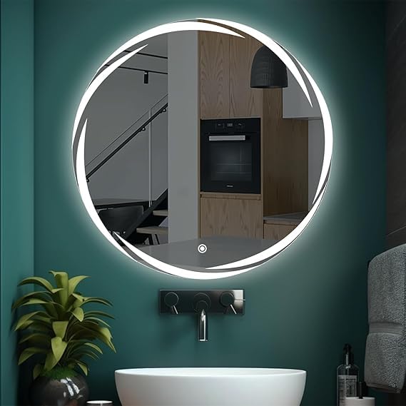 TINITALO Quality Glass Round Led Mirror For Bathroon With Back Light Bathroom Wall Mirror Light Mirror Total 3 Light Brightness Adjustable Led 281 24X24 Inches,Transparent - Image 3