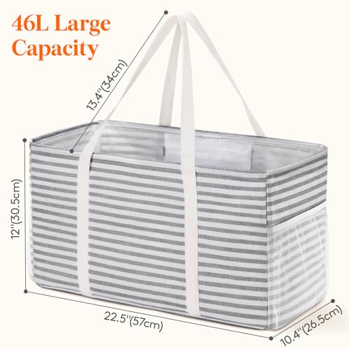 Lifewit Extra Large Tote Bag Reusable Grocery Bags with Metal Wire Frame and Handles Standing Utility Foldable Shopping Bags for Storage Picnics Beach Laundry Car 46L 2 Pack Gray - Image 3