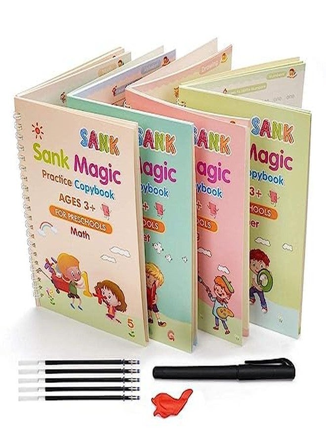 Storio Sank Magic Practice Copybook, (4 Book + 10 Refill+ 2 Pen +2 Grip) Number Tracing Book for Preschoolers with Pen, Magic Calligraphy Copybook Set - Image 1