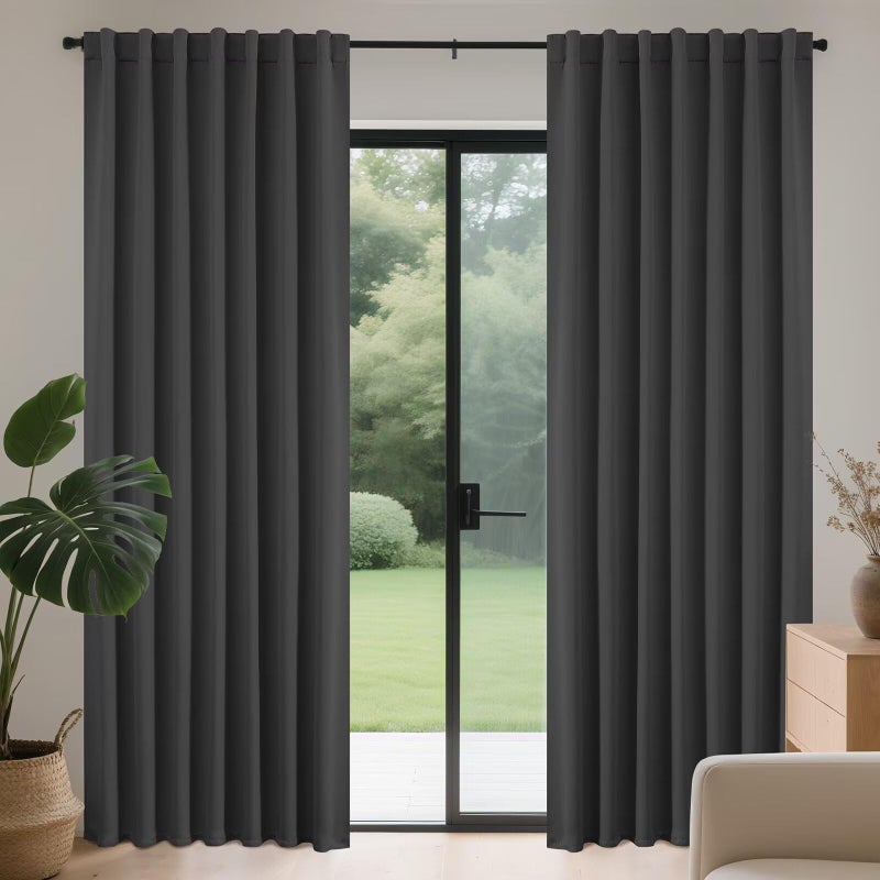 Joydeco 96 Inch Blackout Curtains for Bedroom, Black Out Curtains 96 inch Long, Room Darkening Thermal Insulated Drapes 2 Panels Set, Dark Grey Curtains for Living Room - Image 1