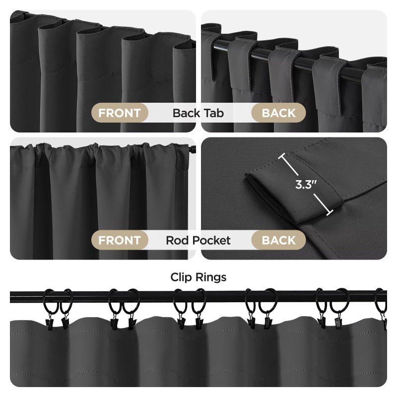 Joydeco 96 Inch Blackout Curtains for Bedroom, Black Out Curtains 96 inch Long, Room Darkening Thermal Insulated Drapes 2 Panels Set, Dark Grey Curtains for Living Room - Image 2