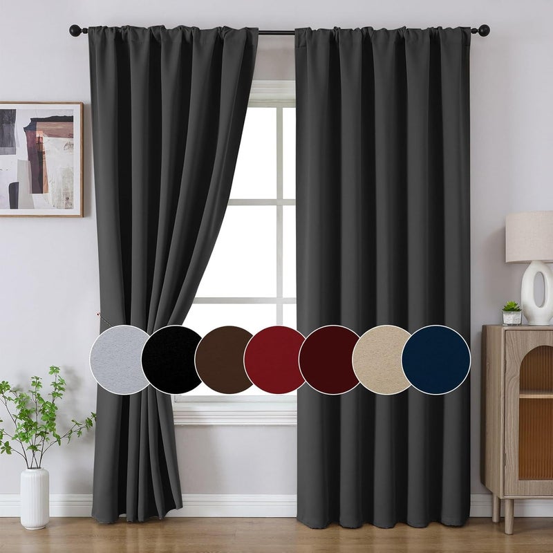 Joydeco 96 Inch Blackout Curtains for Bedroom, Black Out Curtains 96 inch Long, Room Darkening Thermal Insulated Drapes 2 Panels Set, Dark Grey Curtains for Living Room - Image 5
