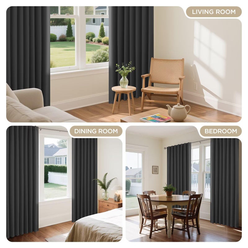 Joydeco 96 Inch Blackout Curtains for Bedroom, Black Out Curtains 96 inch Long, Room Darkening Thermal Insulated Drapes 2 Panels Set, Dark Grey Curtains for Living Room - Image 4