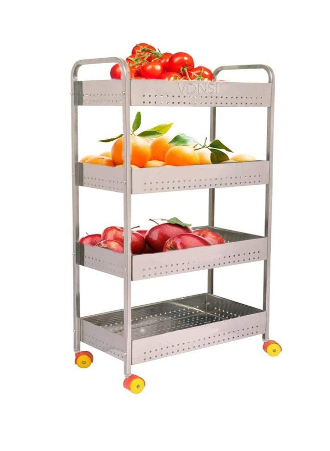 PRETOX Stainless Steel 4-Tier Fruits & Vegetable Onion Trolley Container Basket Organizer Organiser Holder Stand for Kitchen (Multipurpose Spice Kitchen Storage Shelf Shelves Rack (4 Layer Wire)