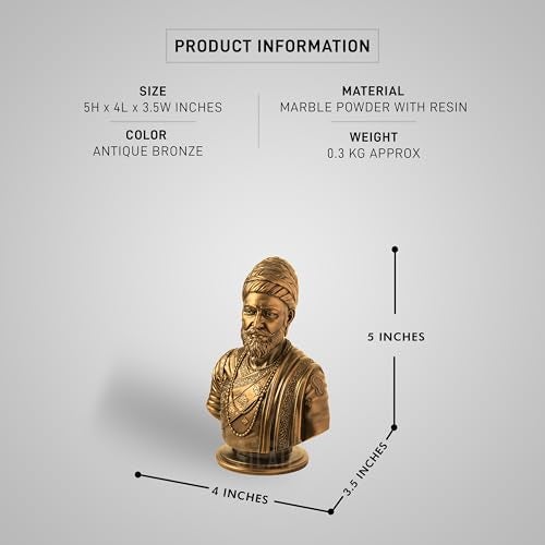 SILAII Chhatrapati Shivaji Maharaj Sculpture – 5 Inches | Antique Bronze Finish | Artistically Crafted Warrior King Idol for Home Decor, Office Desk & Gifting - Image 2