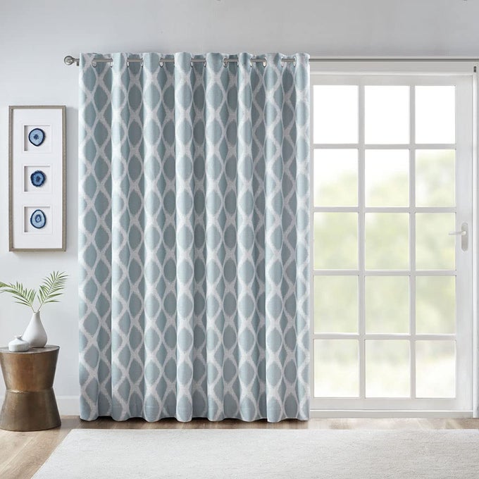BLAKESLY BLACKOUT CURTAINS PATIO WINDOW IKAT PRINT GROMMET TOP LIVING ROOM DECOR LIVING ROOM DECOR THERMAL INSULATED LIGHT BLOCKING DRAPE FOR BEDROOM AND APARTMENTS 100 X 84 AQUA