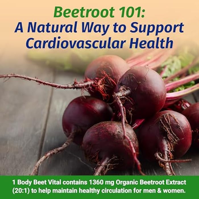 1 Body Beet Vital, Organic Beetroot Capsules for Circulation, Energy, & Stamina, Nitric Oxide Booster Beets Supplements with 1360mg Beetroot Extract, Vegan, Non-GMO - Beet Root Supplements, 60 Count - Image 2