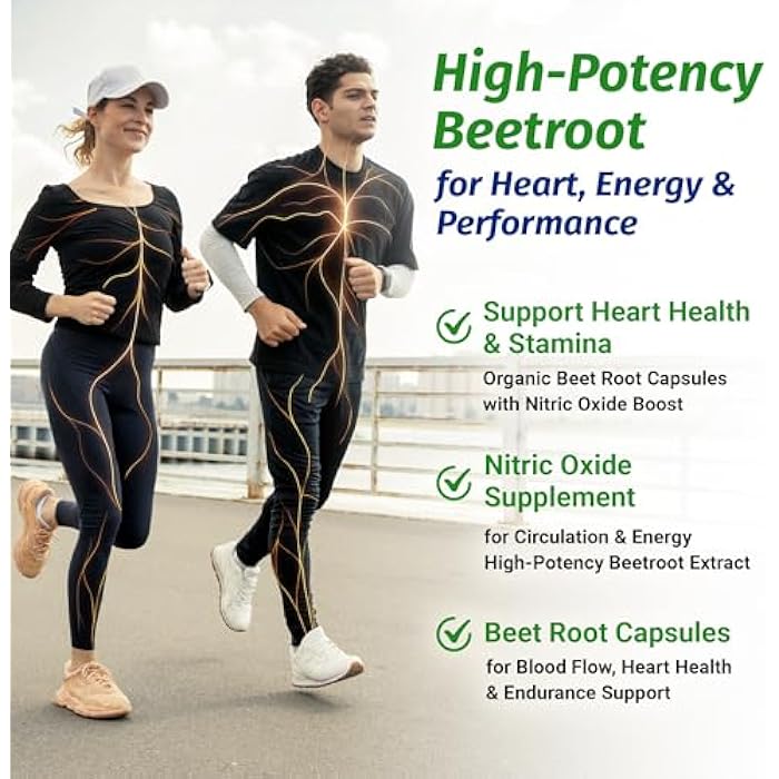 1 Body Beet Vital, Organic Beetroot Capsules for Circulation, Energy, & Stamina, Nitric Oxide Booster Beets Supplements with 1360mg Beetroot Extract, Vegan, Non-GMO - Beet Root Supplements, 60 Count - Image 3