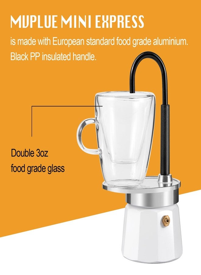 MVPLUE-Mini Express Swiss Single Tube Moka Pot Aluminum Ivory white，Moka Set includes One Double Wall 3oz Cup,Enjoy delicious coffee in no time - Image 4