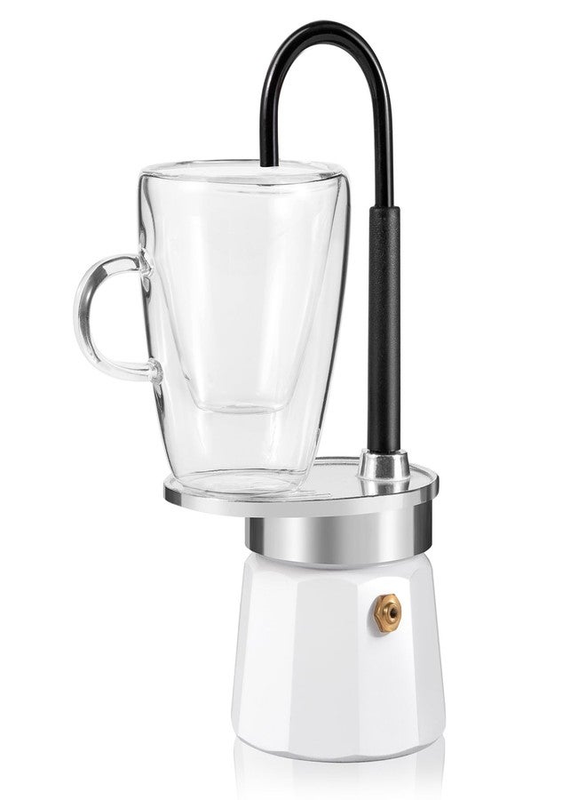 MVPLUE-Mini Express Swiss Single Tube Moka Pot Aluminum Ivory white，Moka Set includes One Double Wall 3oz Cup,Enjoy delicious coffee in no time - Image 1